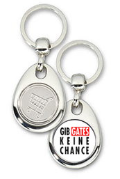 Schlüsselanhänger - Metall - Gib Gates keine Chance - Einkaufswagen-Chip